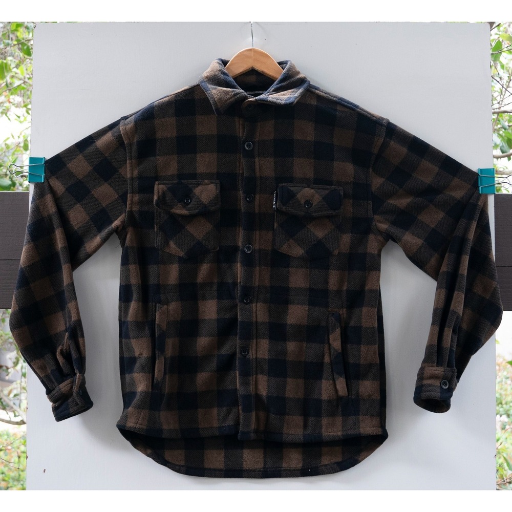 Outback Trading Company Big Shirt Jacket Men's Brown Plaid Fleece Shacket Size S